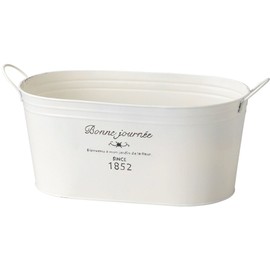 K-E I Green House French Tin Natural Tin Pot Oval Large White 3141-A