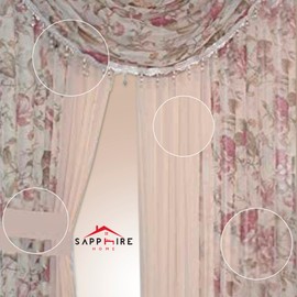 Sapphire Home Sheer Curtains - Two Tone 4 Panels Set w/Valance & Tiebacks, 55"x63", Lightweight Light-Filtering Window Curtain for Living Room, Bedroom, Kitchen, Dining Room - Floral Rose/Beige