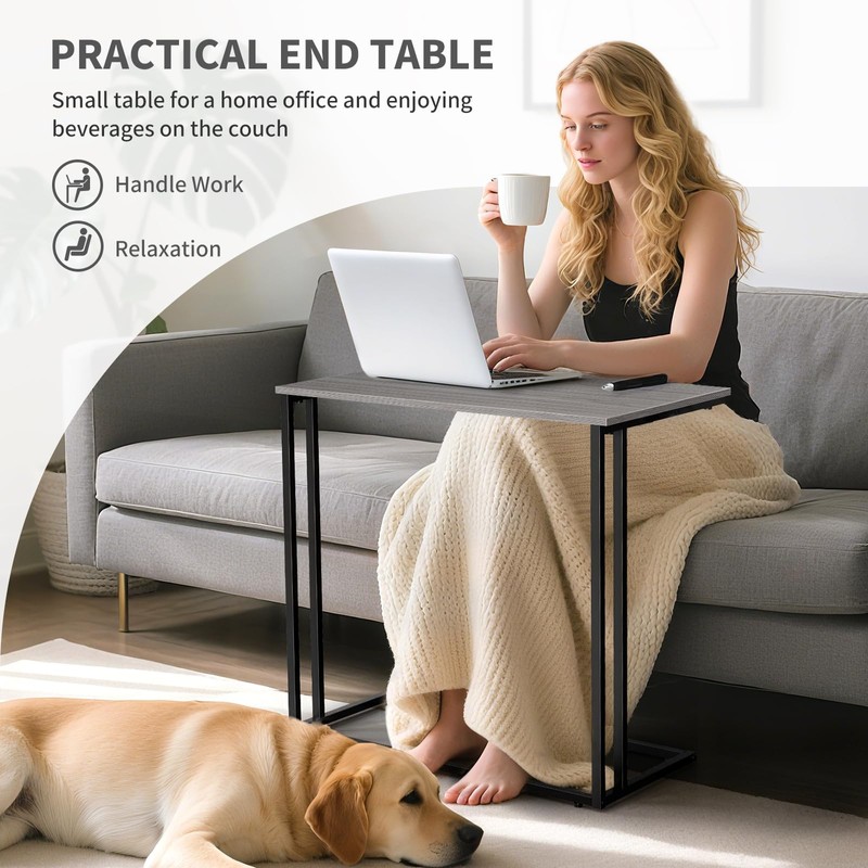 CAMOAT C-Shaped Side Table, Modern End Table with Metal Frame,