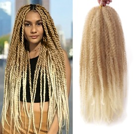 TUVOJALE Marley Twist Braiding Hair 24 inch Afro Kinky Curly Crochet Braids 8 Packs Cuban Twist Crochet Braids Synthetic Low Maintenance Skin-Friendly Marley Hair Extensions(T27/613, Packs of 8)