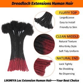 Ombre Red Loc Extensions Human Hair 0.4 cm 10 Inch 30 Strands T1B/99J Dreadlock Extensions Human Hair Locs Extensions Dreads Extensions for Men Women Kids Real Human Hair Locs Handmade Permanent Locs