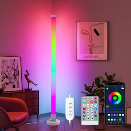 KOBAIBAN DIY Corner Floor Lamp with Remote Control, RGB Corner Lamp 59 IN (150 CM), LED Smart Standing lamp Light with Music Sync, 16 Million Colors, Ambient Lighting for Bedroom/Living Room/Game Room