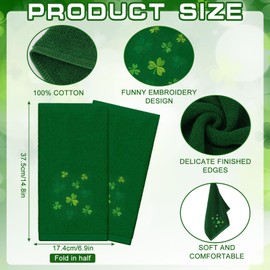 JarThenaAMCS JarThenaAMCS 2Pcs Green St. Patrick's Day Hand Towels Cotton Embroidered Irish Shamrock Bathroom Towel Clover Absorbent Bath Towels for Spring Drying Cleaning Cooking, 29.5 x 13.7 Inch