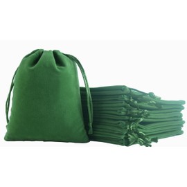 KONMAY Pack of 20 Green Soft Velvet Jewellery Bags with Drawstring, 10 x 12 cm Velvet Bag Wedding Party Gift Bags