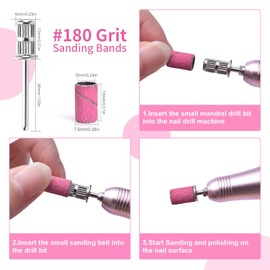 siyuwuro 100Pcs Nail Drill Bits 180 Fine Grit Sanding Bands with Professional Mandrel Bit for Acrylic Gel Nails Pedicure Manicure Tool