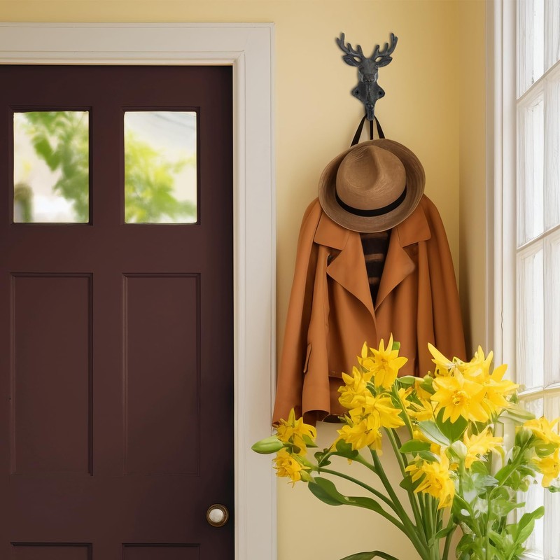 DreamsEden Cast Iron Deer Wall Hook, Heavy Duty Deer Head
