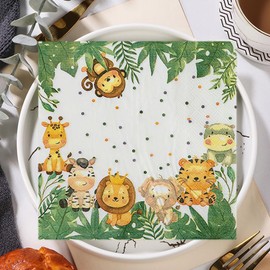 Pack of 40 Napkins Children's Birthday, Jungle Safari Party Napkins, Jungle Animal, Napkins Birthday, Napkins Happy Birthday Party Decorations