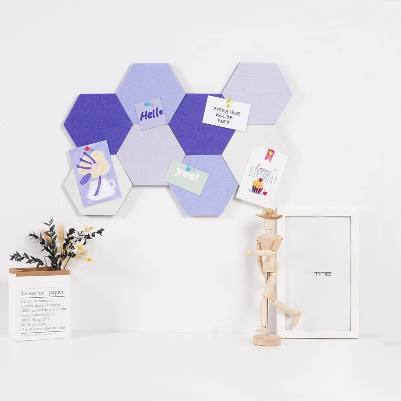 LAJAR 8 Pcs Hexagon Felt Bulletin Board Tiles, Self Adhesive