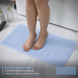 Bath Mat Non Slip Anti Mould - 36x70cm Bathtub Mat for Bathroom with Suction Cups and Drain Holes, Machine Washable Shower Mats for Inside Shower Ideal for Kids & Elderly - Anti Slip Bath Mat (Blue)
