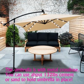 Rectangle 2x3M Outdoor Solar Powered LED Lighted Patio Umbrella Waterproof 6 Ribs with Crank Cross Base Market Sun ShadeMain Material: Fabric+Metal, Main Color: Tan