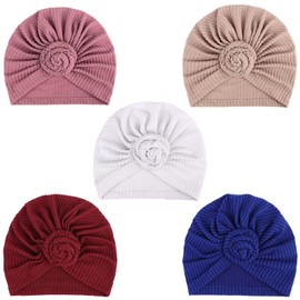 DRESHOW 5 Pack Knotted Headwraps for Women African Turban Pre-Knotted Beanie Headwraps Hair Covers