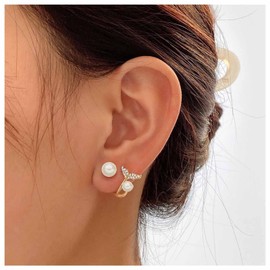 Andelaisi Boho Pearl Ear Jacket Earrings Vintage Cz Fish Tail earrings Double Pearl Stud Earrings mermaid tail stud earrings Pearl Claw Huggie Hoop Earrings Jewelry for Women