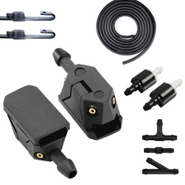Click&Fit Windshield Washer Nozzles compatible with Ford Transit, Freightliner, Dodge Sprinter, VW Crafter, Peterbilt, 4-way nozzles for Wiper Arm 8-9mm (0.31-0.35in) including hose and check valves