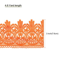 sourcing map Cotton Lace Trim Vintage Crochet 3inch x 4.8yard Orange Stretch Lace Edge Ribbon for DIY Scrapbooking Clothes Curtain Tablecloth Slipcover Fabric Wedding Decoration Gift Wrap