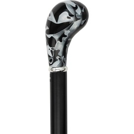 Black Onyx Knob Handle Walking Stick – Stylish & Lightweight Cane for Men and Women – Elegant Adjustable Walking Stick with Black Beech Wood Shaft & Sleek Silver Collar – Designer Support Cane