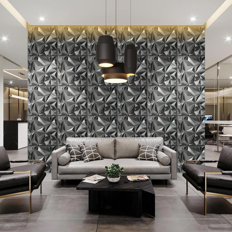 STICKGOO Diamond 3D Wall Panels, Brushed Silver Decorative Wall Covering