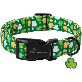 ARING PET St Patrick's Day Dog Collar-Cute Green Clovers Dog Collars, Adjustable Shamrock Pet Collars Trefoil Puppy Collar Gifts with Quick Release Buckle for Girl&Boy Dogs
