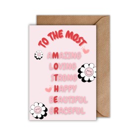 Muttertagskarte "Most Amazing Mother" mit Umschlag - Geschenkkarte zum Muttertag liebevolles rosa Design Spruch Blumen Mama (DIN A6)