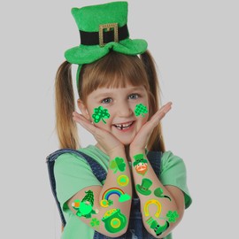 winthrop 140 Pcs Luminous St Patricks Day Temporary Tattoos for Kids, Glow In The Dark Safety Waterproof Tattoos, Best Choice for Irish Parade and Irish Party, Shamrocks Pot of Gold Flags (12 Sheets)