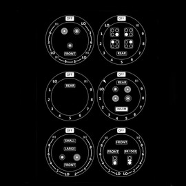 6 Stove dials Sticker for Burner cooktop hob Cooker top Oven Replacement Adhesive knob Symbols (White Print ON Clear for Dark or Dark Coloured Cooker Tops)