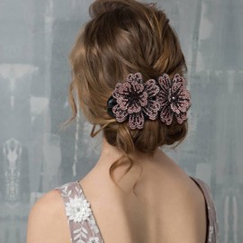 inSowni Paquete de 4 pinzas de lujo con cristales brillantes brillantes de diamantes de imitación de doble flor para el pelo, horquillas para el cabello grueso y largo