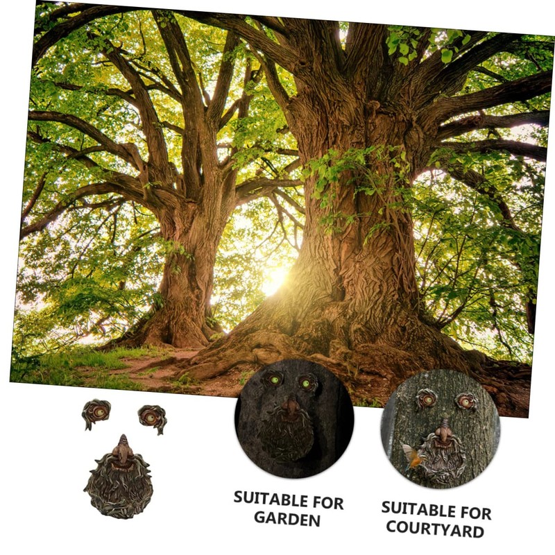 BESPORTBLE 1Pc Tree Face Decor with Glowing Eyes Resin Old