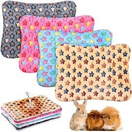 Haull 4 Pcs Waterproof Guinea Pig Bedding Winter Guinea Pig Plush Cage Liners Soft Dog Cat Bed Mat Reversible Cozy Animal Pee Pad Hamster Bed Mat Washable for Bunny (Star,13 x 10 Inch)