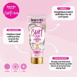 INECTO Naturals Curl Club No Crunch Scrunching Jelly 200ml, Vegan & Cruelty Free Frizz Styling Curl Control Hair Gel for Curly or Wavy Hair, 100% Natural