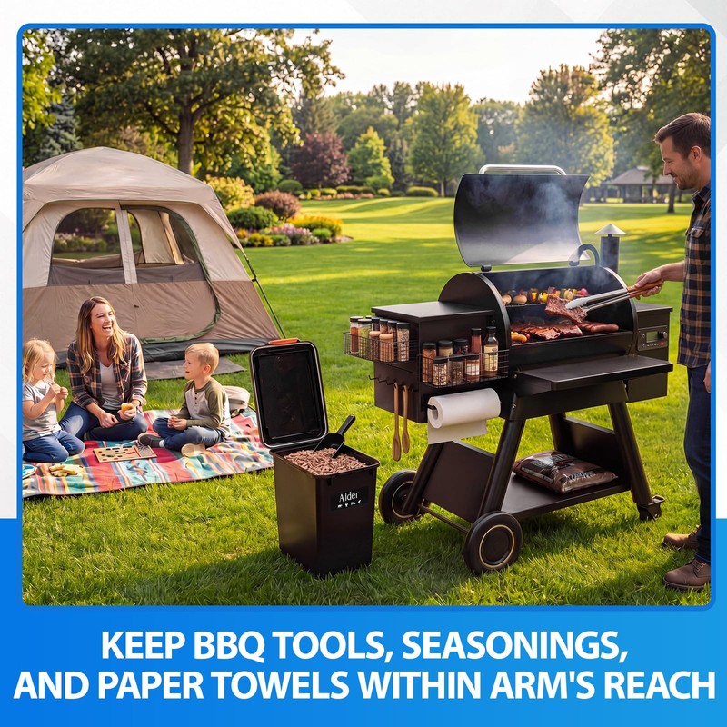 Maxdot Magnetic Grill Organizer Kit with 22 lb Pellet Storage