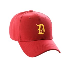 Daxton Structured Baseball Hat Cap Curved Visor Old English Font Alphabet A to Z, Red Hat Gold D