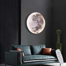 RRDEFSD 3D Moon LED Wall Lamp Modern Art Deco Lighting, Remote Control Lighting with 3 Colors Changing, Acrylic Lamp for Living Room Bedroom (9.5in)