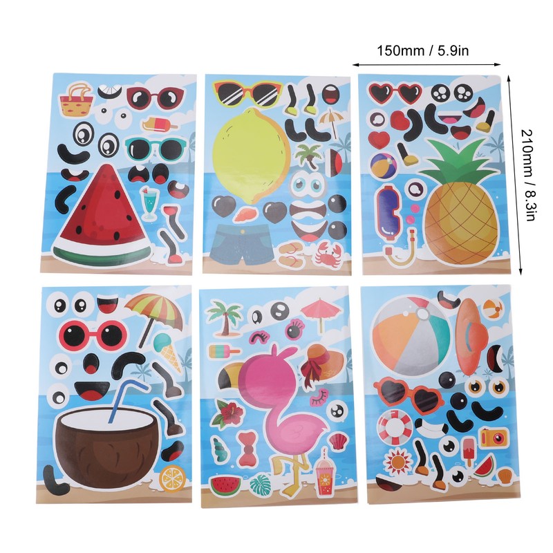 36PCS Facial Stickers for Kids Cartoon Hawaiian Beach Theme Sticker