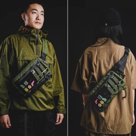 TACTICAL_GEEK Cache L3 EDC - Bolsa de hombro ligera, nailon 500D, para viajes, senderismo, bolsa cruzada, mochila táctica, correa ambidiestra verde