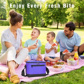 BuyAgain Lunch Bag, 600D Poly Small 6 Can Insulated Reusable Lunch Cooler Bag PEVA Water-resistant Lining for Women Men Adult Work, Purple