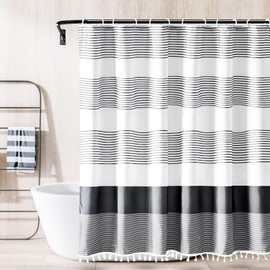 SNOMEL Boho Shower Curtain Set, Cloth Farmhouse Shower Curtain with Hooks, Washable Black and White Shower Curtain Waterproof, Fabric Shower Curtain for Bathroom 72 X 72 Inches