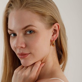 Chunky Gold Hoop Earrings for Women: Thick Teardrop Hoops Big Trendy Waterdrop Earring Dupes Large Hollow Lightweight Open Hoops Hypoallergenic Jewelry (Gold-20mm-Moon Shape)