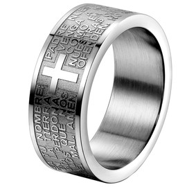 OIDEA Unisex Ring Cross Bible: Vintage Religious Wide Band Ring Made of Stainless Steel 8 mm Wide Bible Prayer Cross Ring Silver Jewellery Gift for Men Women