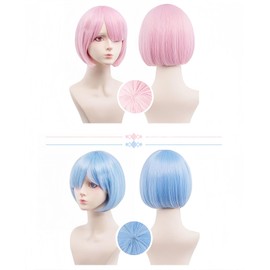 Nouko Rizero Cosplay Wig, Rem & Lamb Wig, Cosplay, Heat Resistant, Wig, Costume Accessory, Disguise Wig with Net, Events, Costume, Cultural Festivals, Re:Zero - Starting Life in Another World