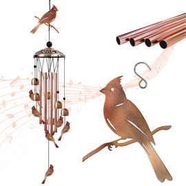 Generic Cardinal Wind Chimes for Outside, Cardinal Gifts for Women Soothing Tones Wind Chime Garden Decor, 34"" Windchimes Outdoors with S Hooks for Yard, Patio or Porch Gifts for Mom, Bronze