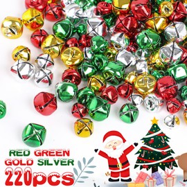 DERAYEE 220 Pcs Jingle Bells, 4 Colors Mini DIY Craft Bell Bulk for Christmas Home and Pet Decorations Xmas Party Favors Supplies