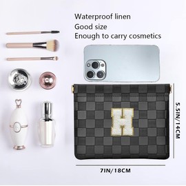 HIGH FIT Leather Pocket Cosmetic Bag for Purse,Initial Makeup Bag Lipstick Cosmetic Accessories Organizer, Black, G