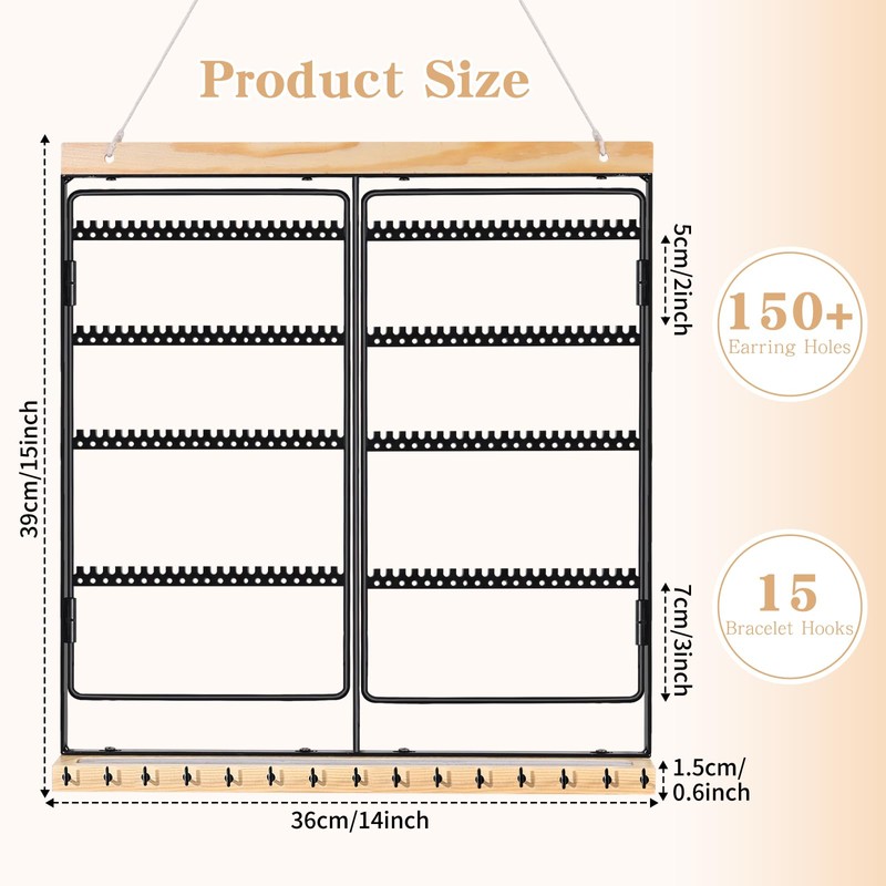 Hanging Jewelry Organizer 4-Tier Wall Earring Holder for Necklaces, Rings