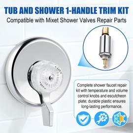 Avenuebool Single Lever Tub and Shower Rebuild Kit, Compatible with Mixet Shower Valves Repair Parts, Includes Cartridge Stem, Shallow Flange, Temperature and Volume Control Handle(Chrome Handle)