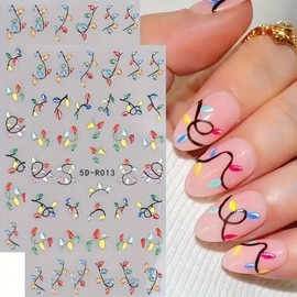 Christmas Light Nail Art Stickers Decals 5D Embossed Christmas Nail Decals 2PCS Colorful Neon Lamp Line Light Christmas Stickers for Nails Design Self-Adhesive Nail Art Decorations Supplies for Women