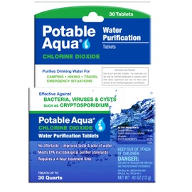potable aqua Chlorine Dioxide Water Purification Tablets - 30 Count, Blue, (3093)