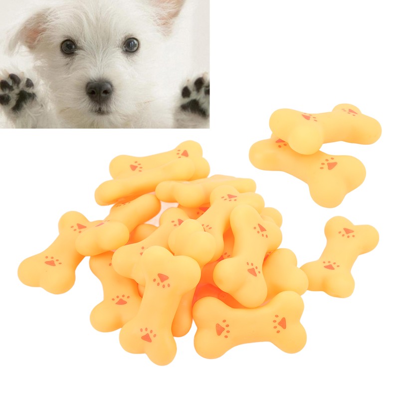 20pcs Rubber Dog Squeaky Bone Toy Teeth Cleaning Dog Bone