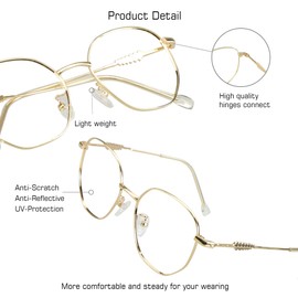 VisionGlobal Blue Light Blocking Glasses for Women, Anti Eyestrain, Computer Reading, TV Glasses, Stylish Square Frame, Anti Glare (Golden, No Magnification)