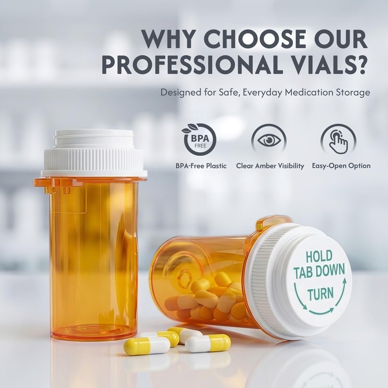 Zoeynex 12-Pack 10DR Amber Pill Bottles, Reversible Child-Resistant Caps