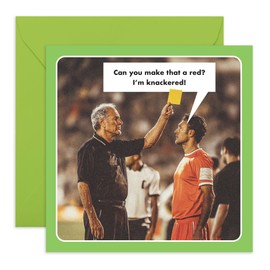 Football Theme Birthday Card – “Make That a Red, I’m Knackered!” Funny Referee Joke Card for Football Fans, Dad, Brother, Husband, Boyfriend, Athletes, Friends, BFF, Men - Comes with Stickers