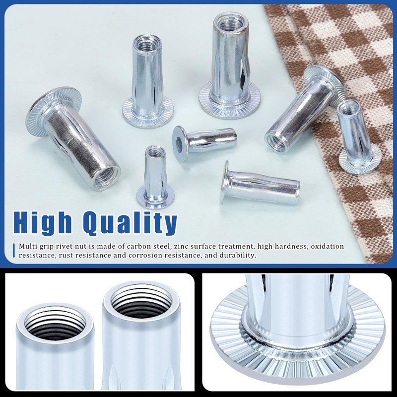 Glarks 20pcs M5 Multi-Grip Rivet Nuts Set White Zinc Plated